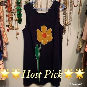ModCloth Flower Appliqué Shift Dress, navy Size 2X